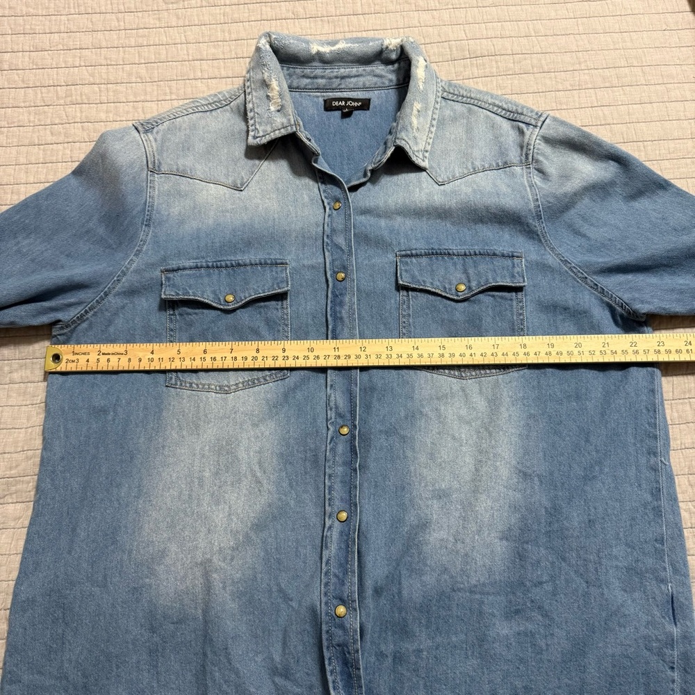 Dear John Denim Western Chambray Denim Distressed Shirt Blue Size Large - Picture 5 of 9